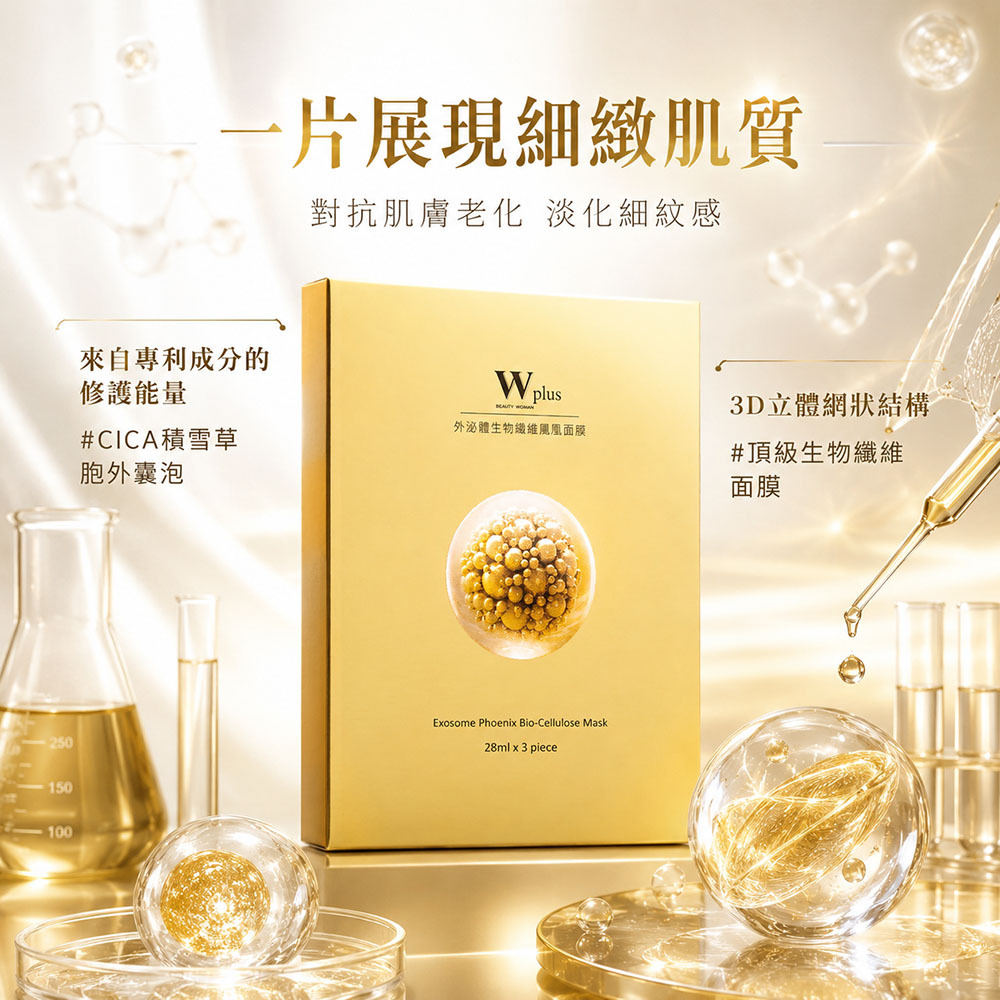W Plus 外泌體生物纖維鳳凰面膜 - 3片盒裝版（3片一盒）