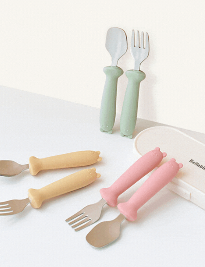 【Bellable】Korea Silicone Stainless Steel Spoon & Fork Set (1 set with 2 pcs)