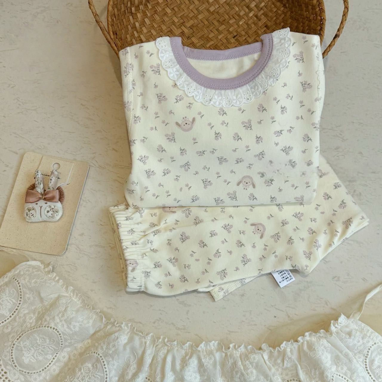 緹花領紫碎花鋪棉居家服