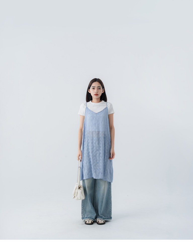 Lace jacquard sequined sheer spaghetti strap cover-up vest - blue【01099837】in stock+pre-order
