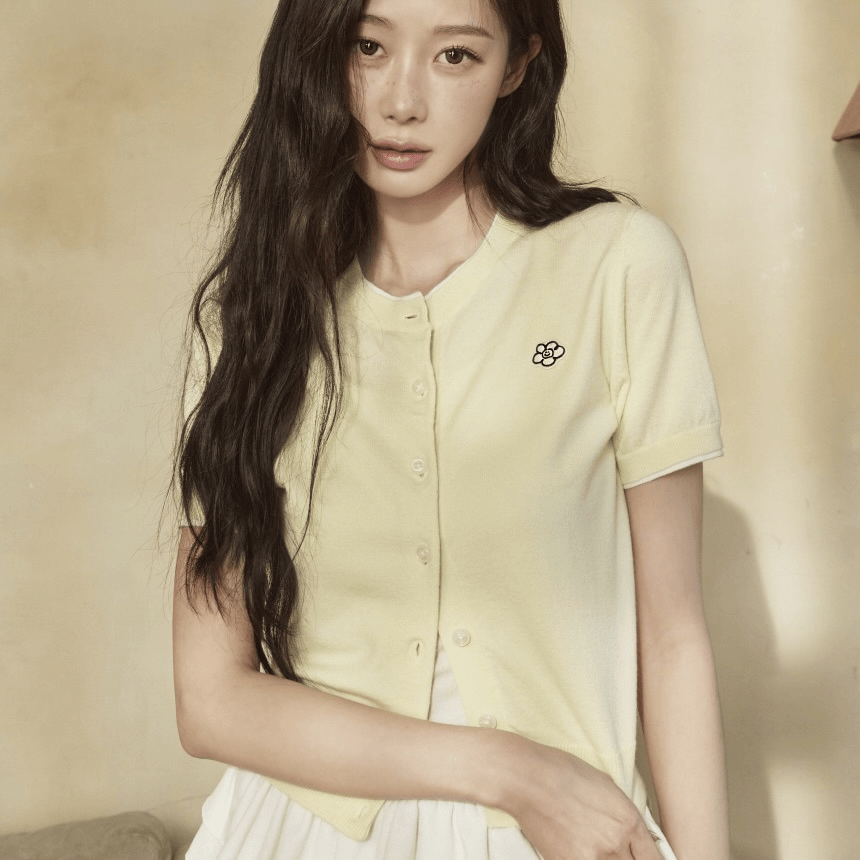 Wacky WiLLy｜Women's Patch Round-Neck Short-Sleeve Cardigan [4 colors] WW119