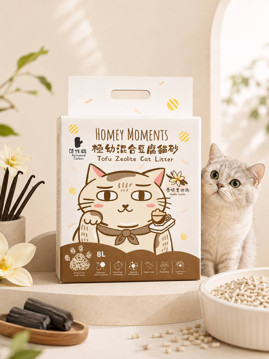 Homey Moments 雲呢拿奶泡活性碳極幼混合豆腐貓砂 (8L)