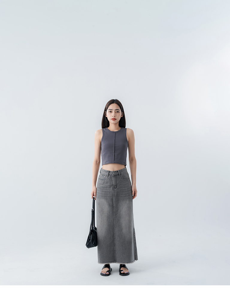 Short-sleeved vest with front center pleats - Dark gray S/M【01150484】in stock+pre-order