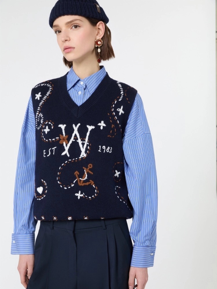 Max Mara 文青W針織刺繡背心