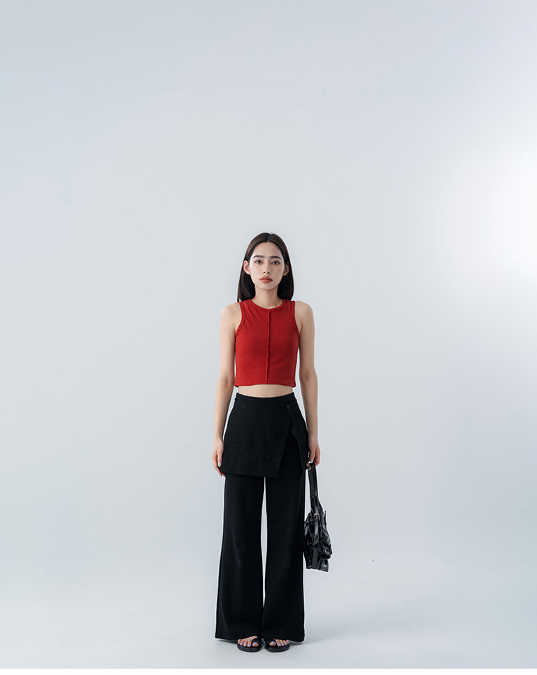 Short-sleeved vest with front center pleats - Red S/M【01150485】in stock+pre-order