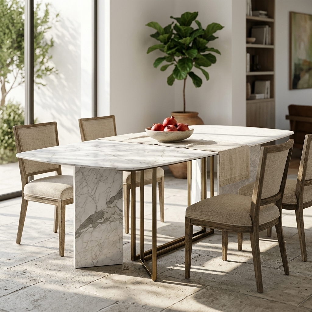 龐貝金莎天然石西餐桌