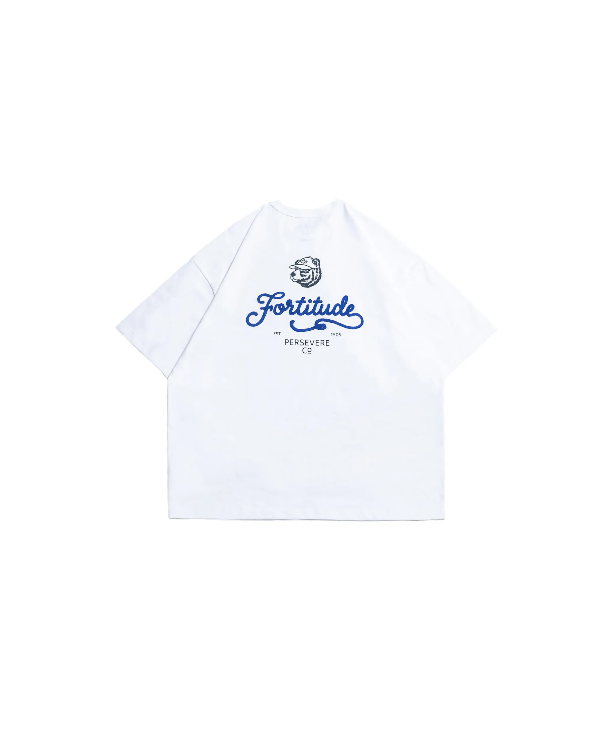 PERSEVERE CHAIN-STITCH EMBROIDERED LETTERING T-SHIRT- WHITE