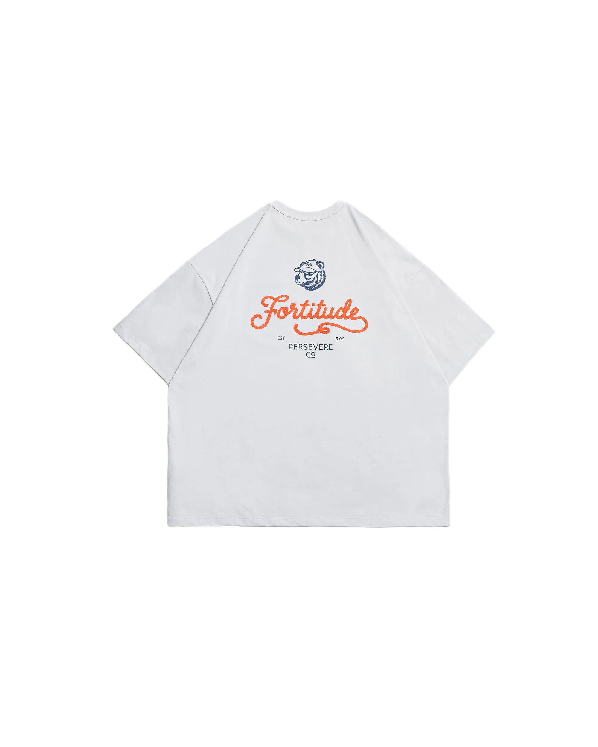 PERSEVERE CHAIN-STITCH EMBROIDERED LETTERING T-SHIRT- LIGHT GREY