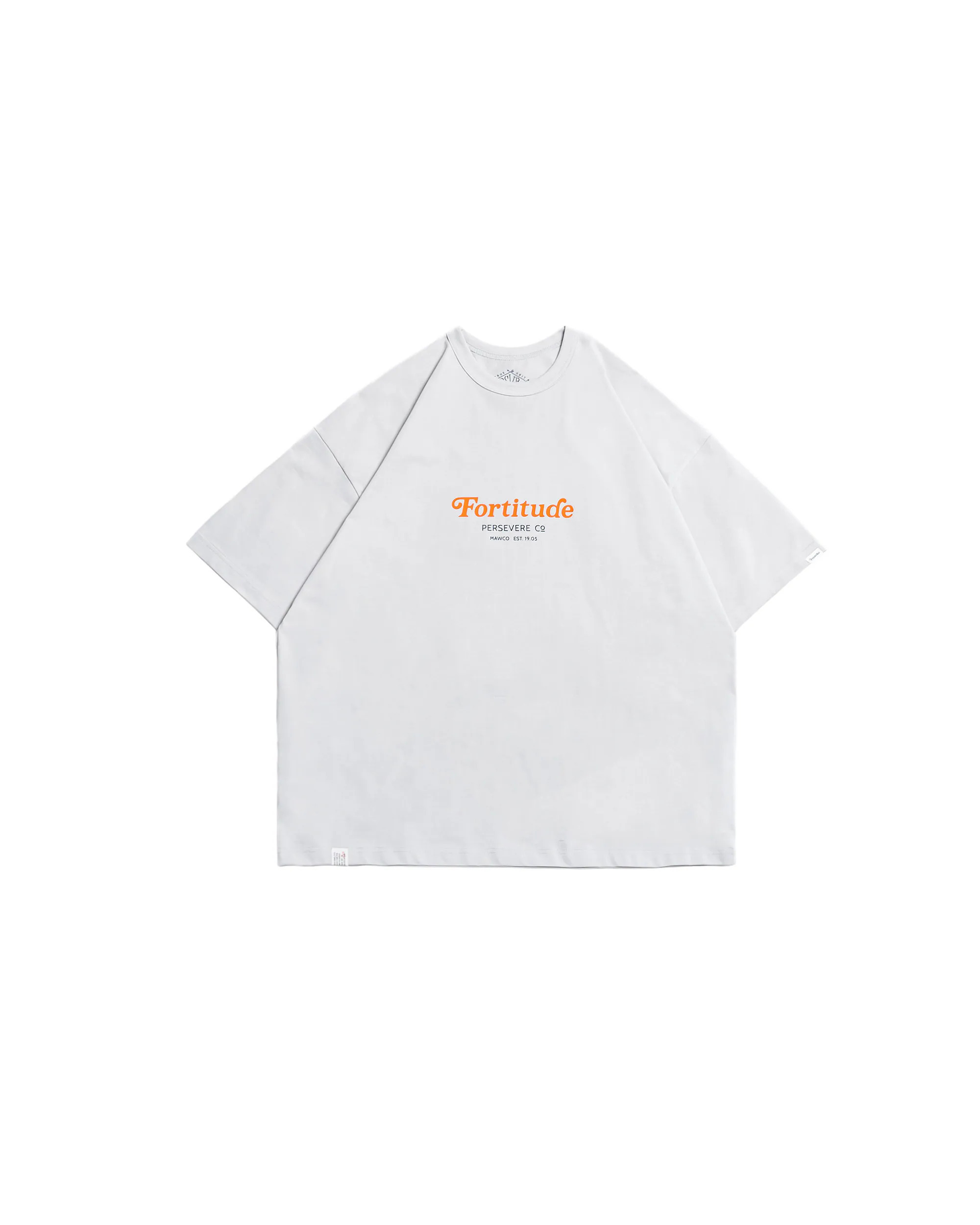 PERSEVERE CHAIN-STITCH EMBROIDERED LETTERING T-SHIRT- LIGHT GREY