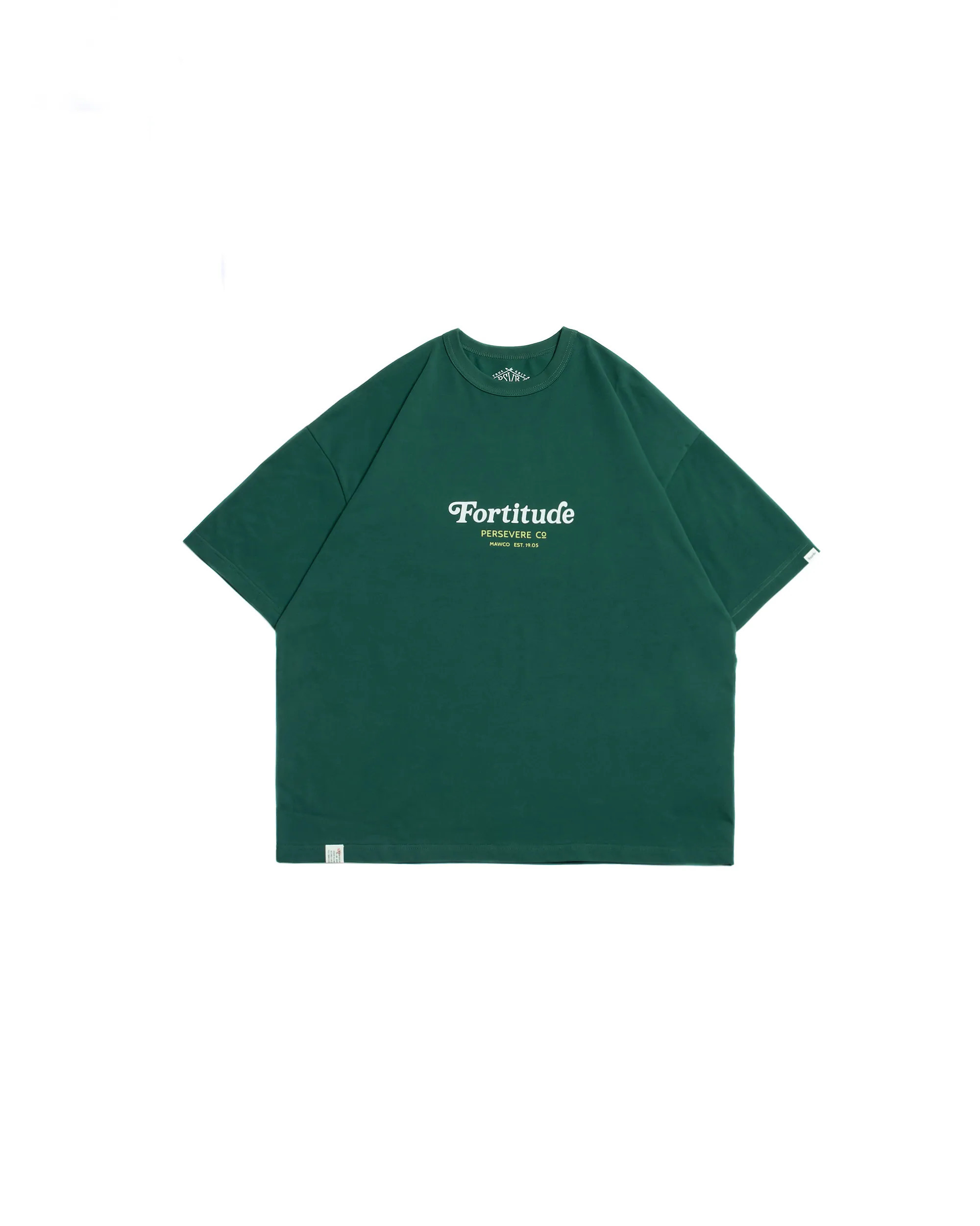 PERSEVERE CHAIN-STITCH EMBROIDERED LETTERING T-SHIRT- FOREST GREEN