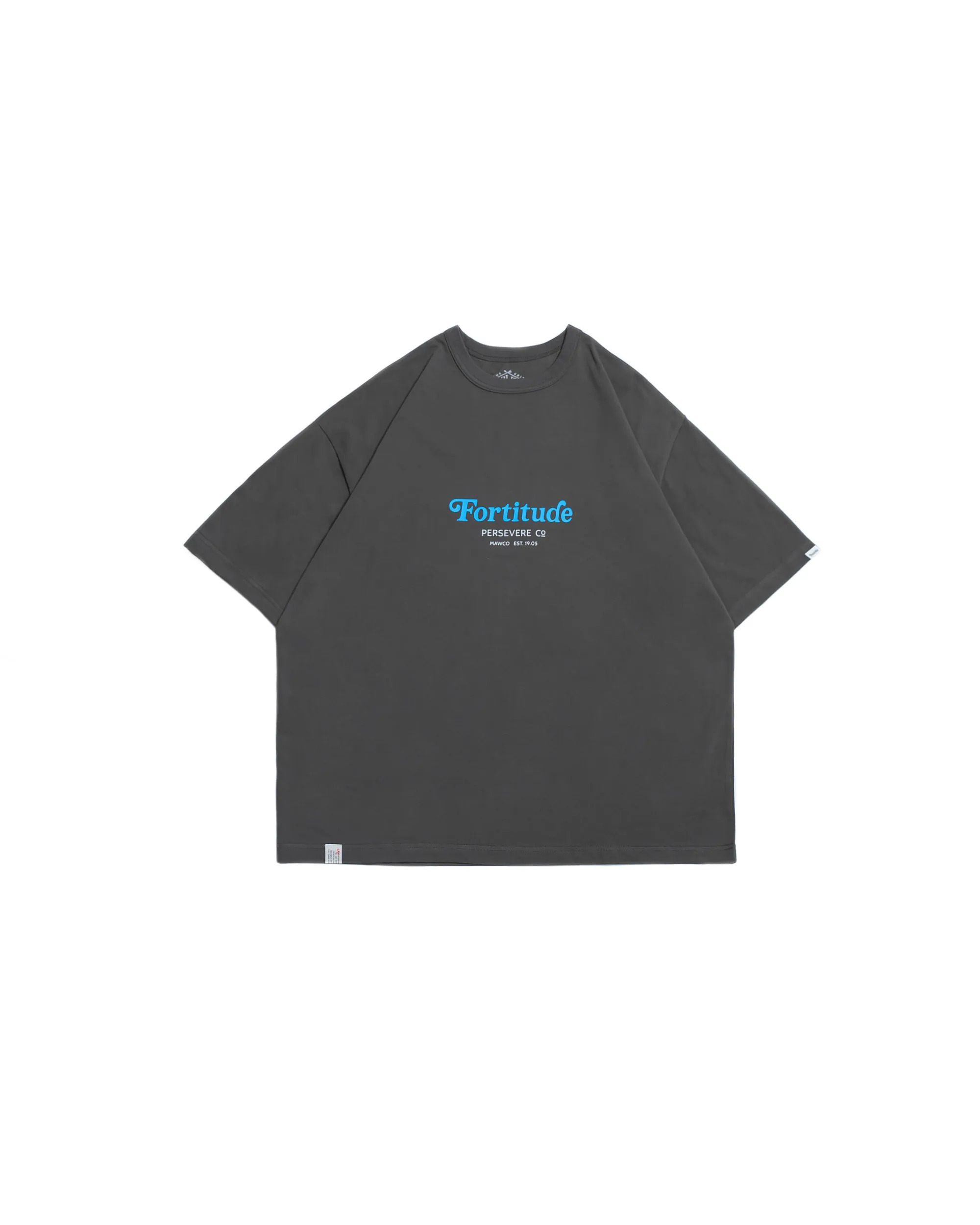 PERSEVERE CHAIN-STITCH EMBROIDERED LETTERING T-SHIRT- CHARCOAL GREY
