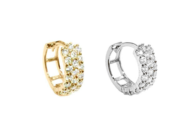 < Real Diamond > 14K Gold Hoop Earrings #612