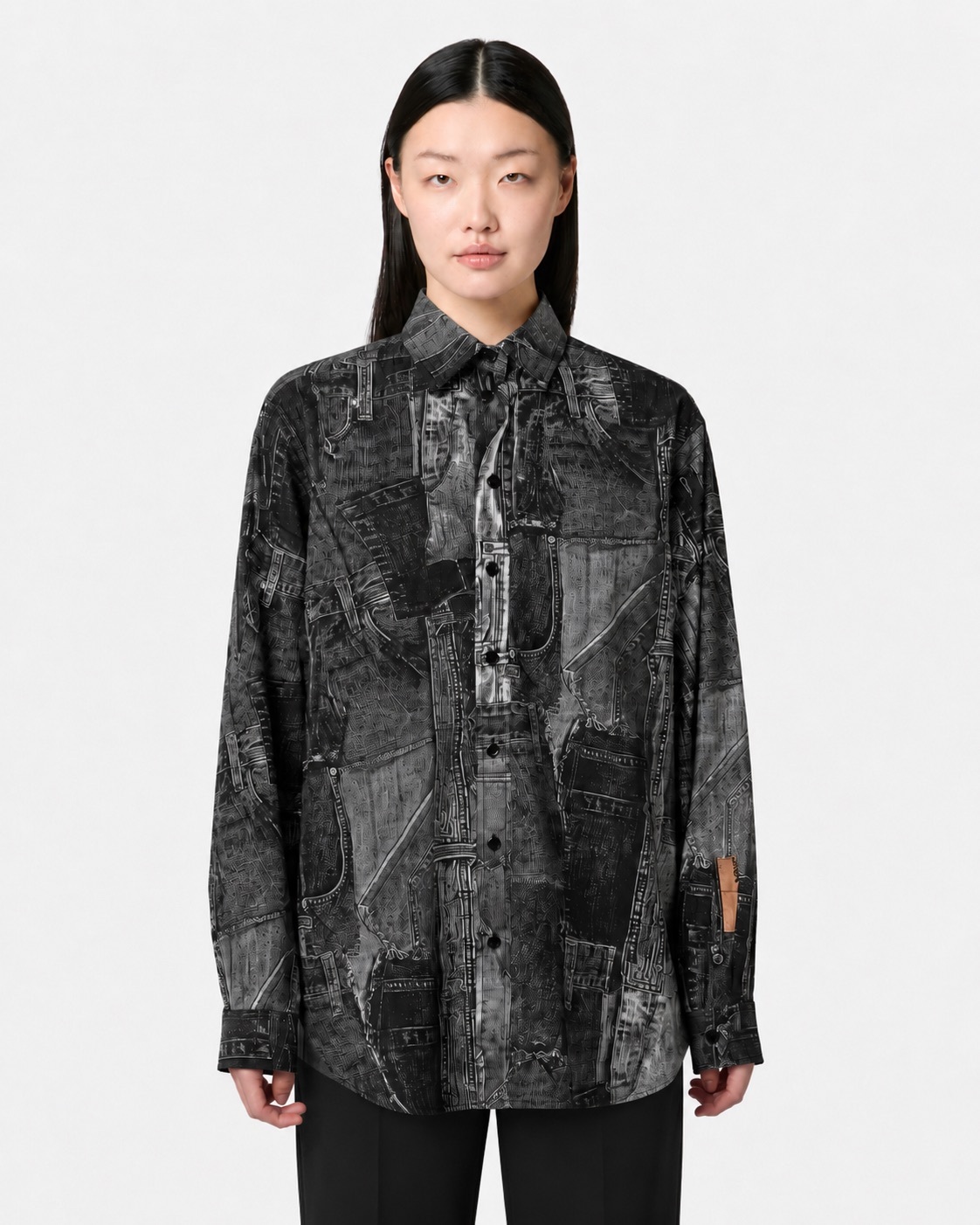 MOSCHINO 中性牛仔印花長版襯衫