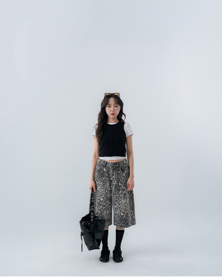Leopard print denim capri pants, available in two colors, sizes S/M/L.【04011863】in stock+pre-order