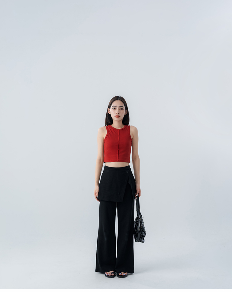 Plain stretch two-piece cotton trousers with skirt and flare, available in two colors, S/M.【04102067】in stock+pre-order