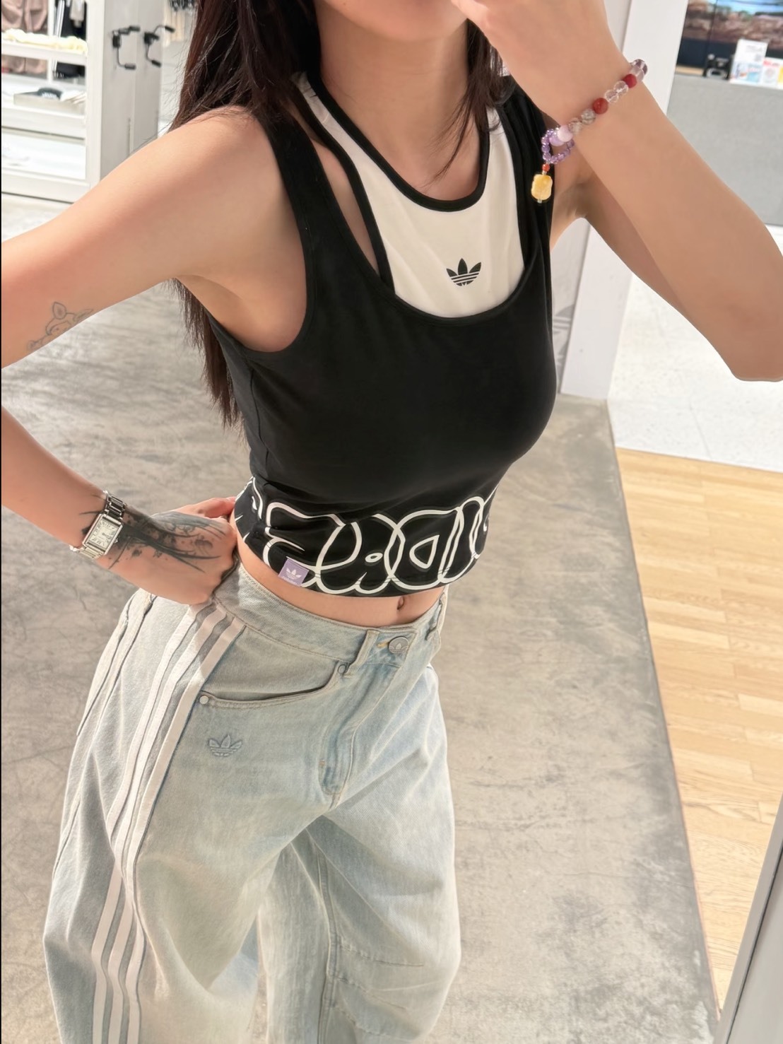 ADIDAS ORIGINALS 圓領 兩件式 塗鴉 短版 背心