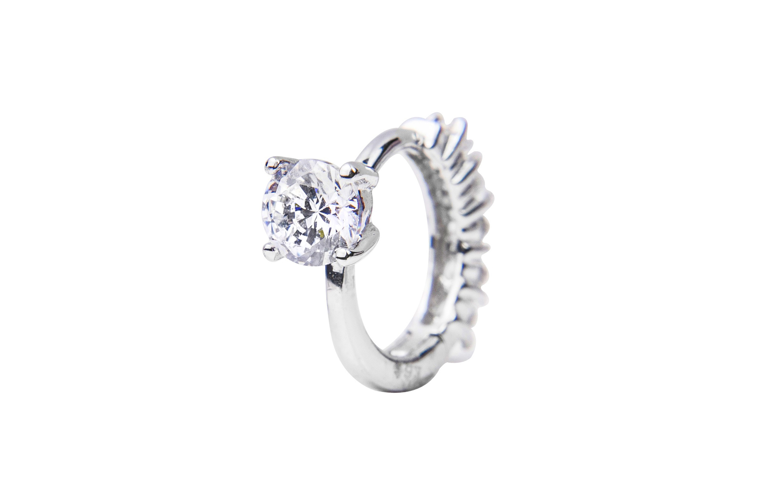 < Real Diamond > 14K Gold Hoop Earrings #613
