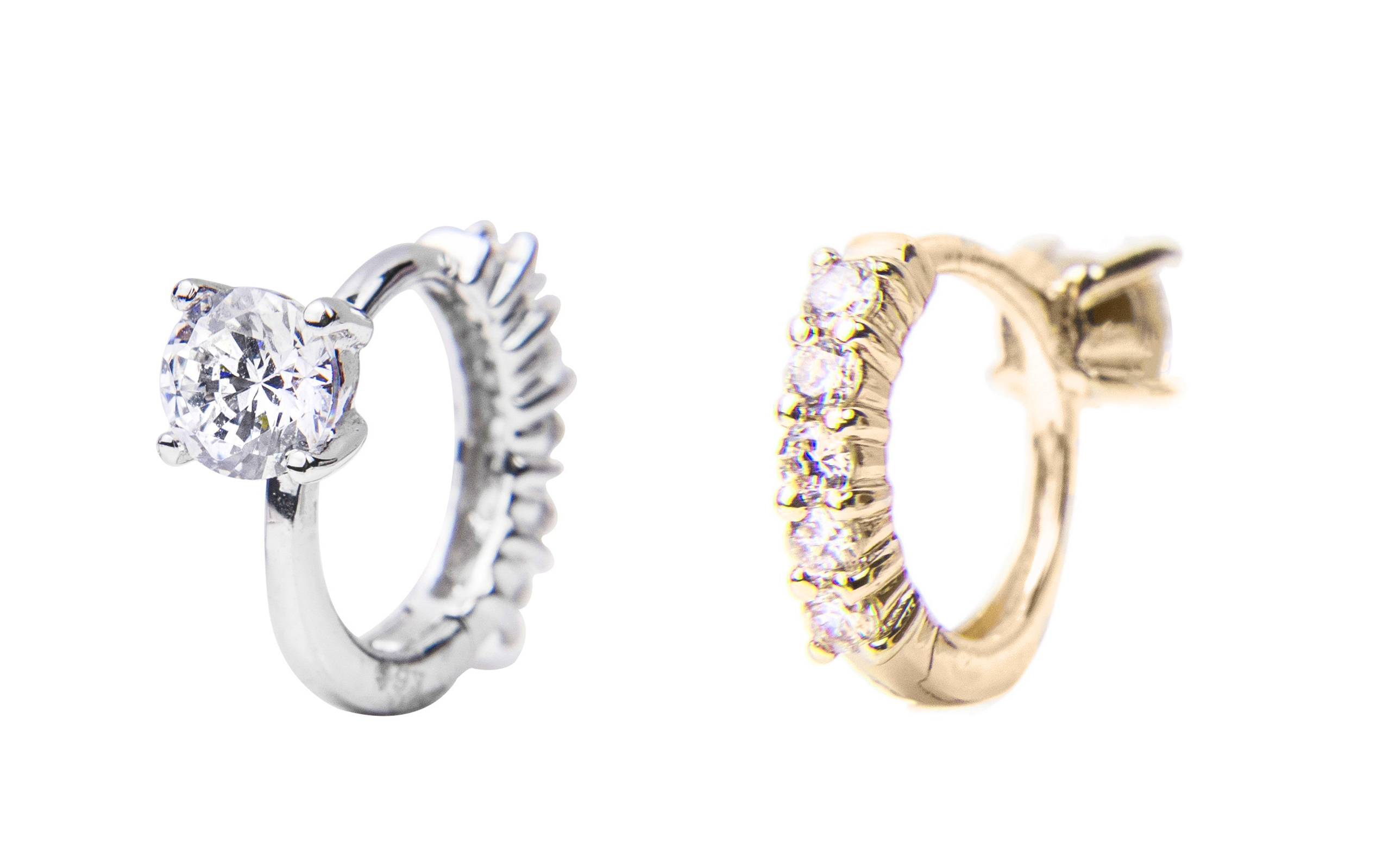 < Real Diamond > 14K Gold Hoop Earrings #613