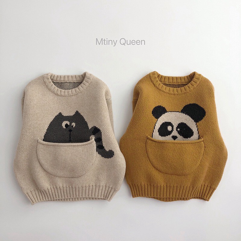 ⛄️ 冬裝  ꒱   可愛動物大口袋厚磅針織毛衣 ✸