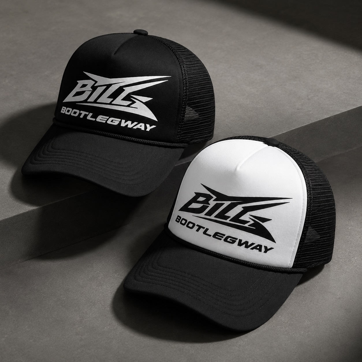 Bootlegway｜BTLG Sport Logo Trucker Hat (Black/White)