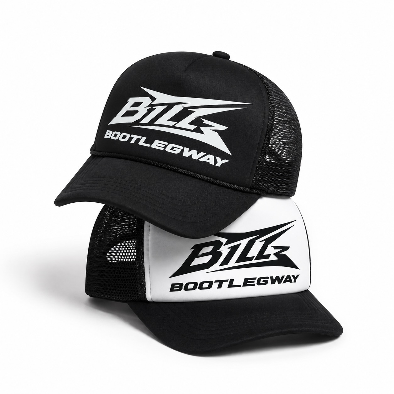 Bootlegway｜BTLG Sport Logo Trucker Hat (Black/White)