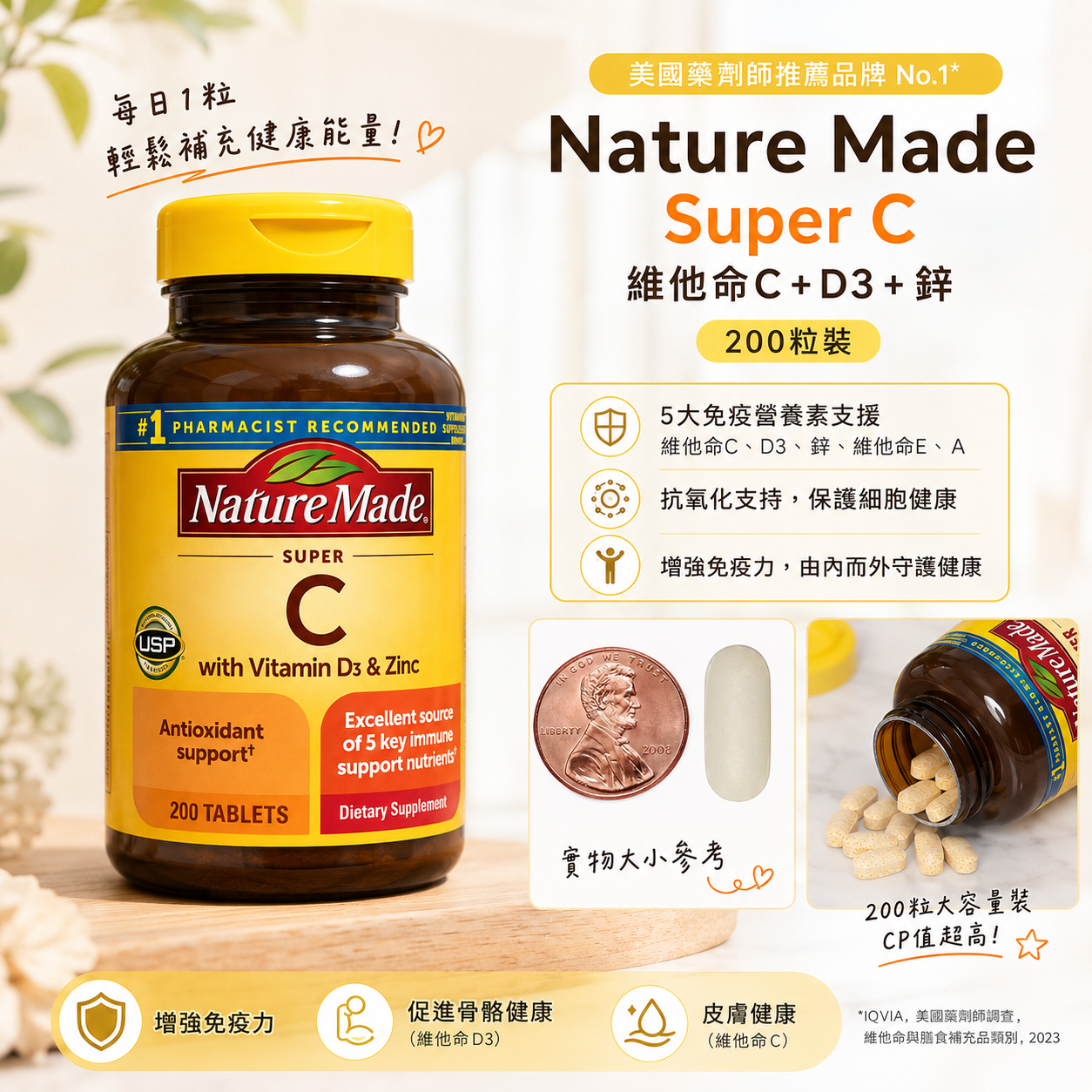 【現貨】H0414100 Nature Made Super C 維他命C + D3 + 鋅 (200粒裝)