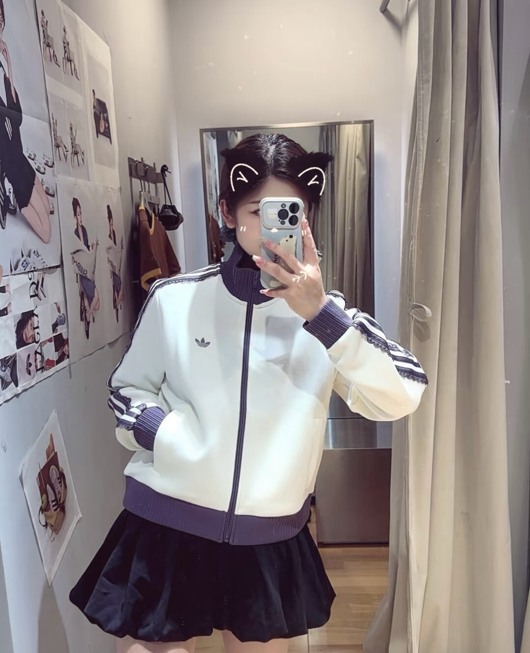 【Luxury】 Adidas Originals Top KNIT TRACK 蕾絲花邊寬松休閒運動拉鍊針織長袖夾克外套 女款 紫色緞帶愛迪達外套 LF2334