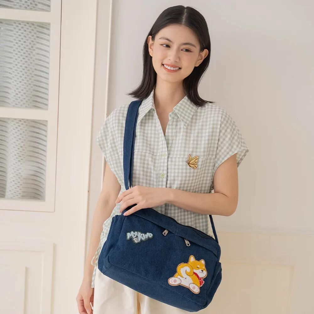 丹寧牛仔三層斜背包【現貨成品】