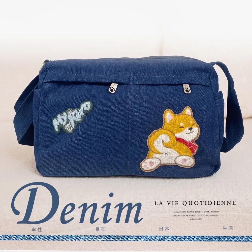 丹寧牛仔三層斜背包【現貨成品】