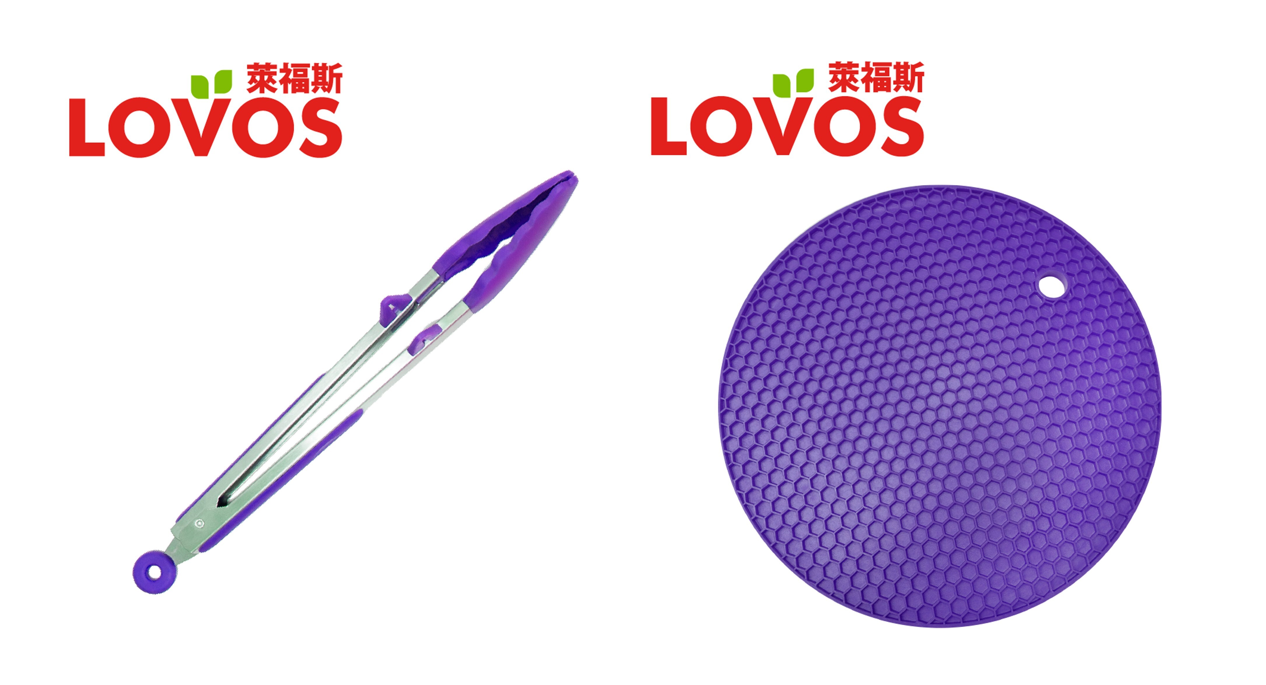 A14 LOVOS - 圓形矽膠檯墊 - 18X0.8CM, (紫色) +  12" 矽膠食物夾 (紫色)