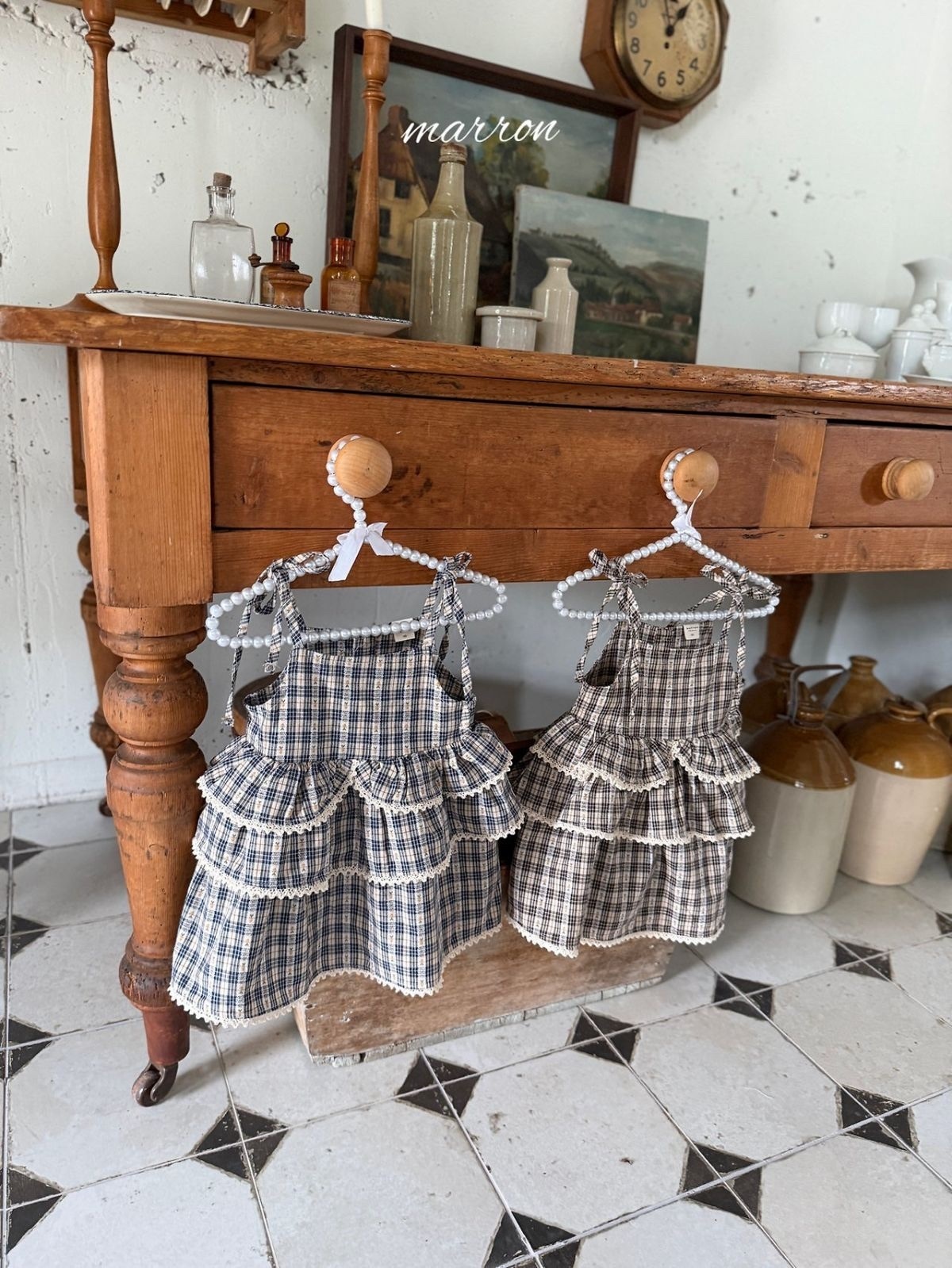 MARRON Checkered Tiered Dress