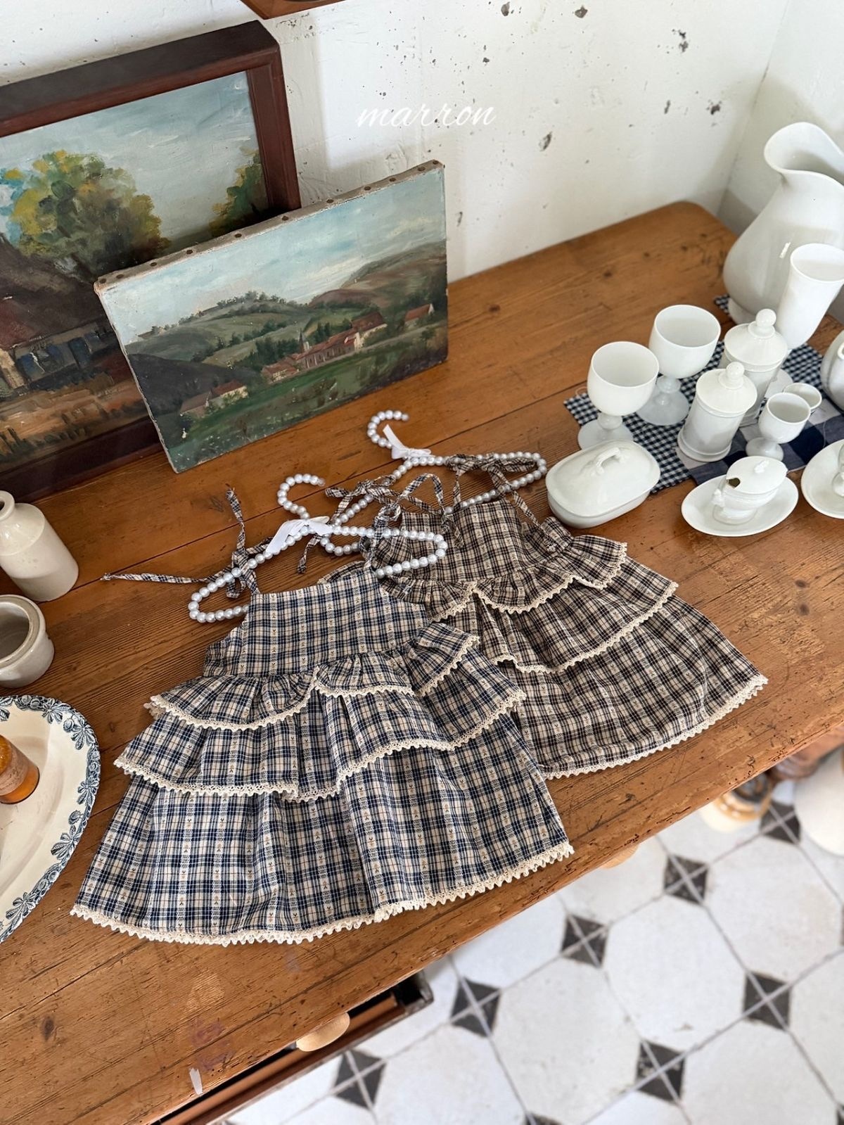 MARRON Checkered Tiered Dress