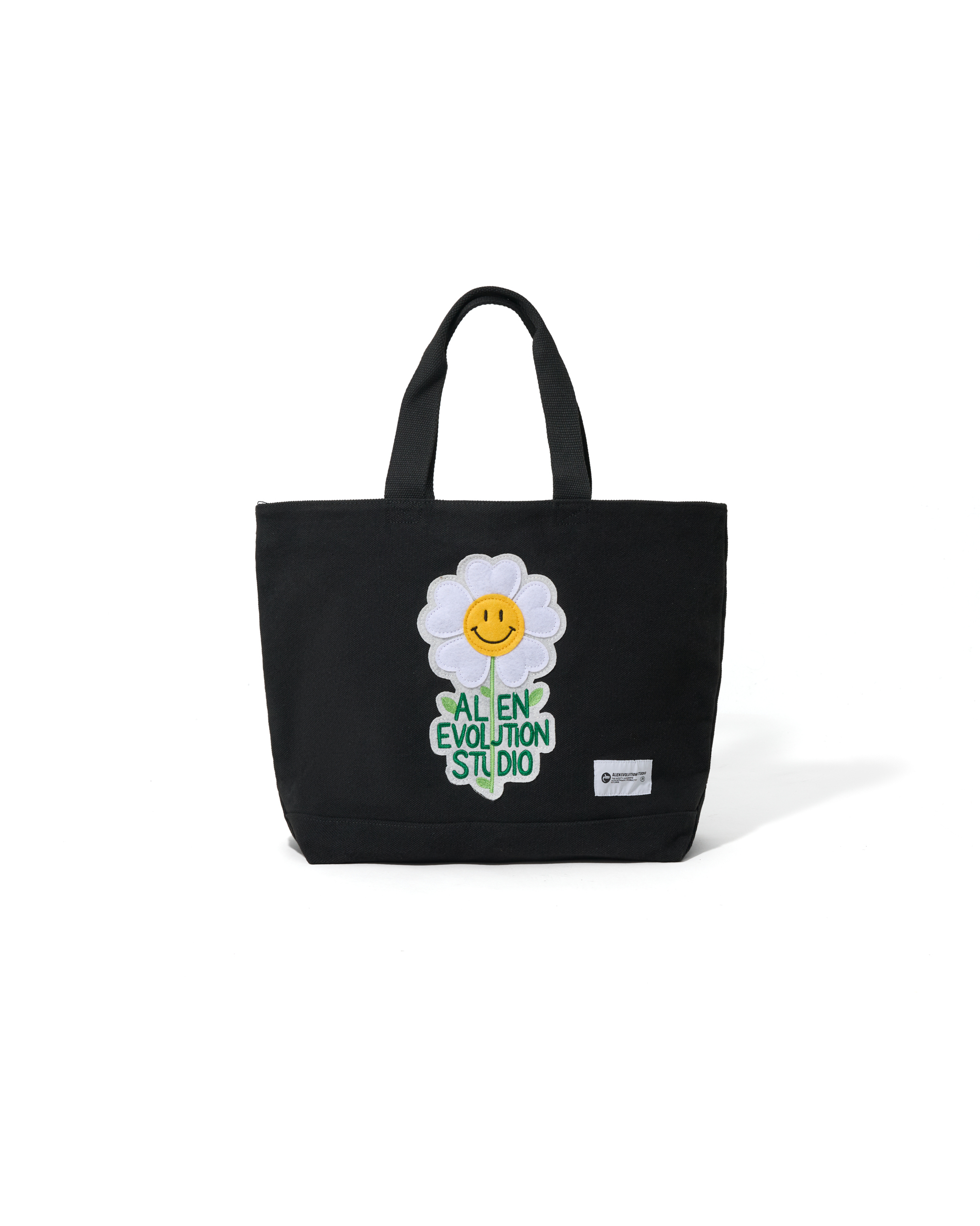 AES SMILE LOVE HEART FLOWER FELT PATCH WASHED CANVAS TOTE