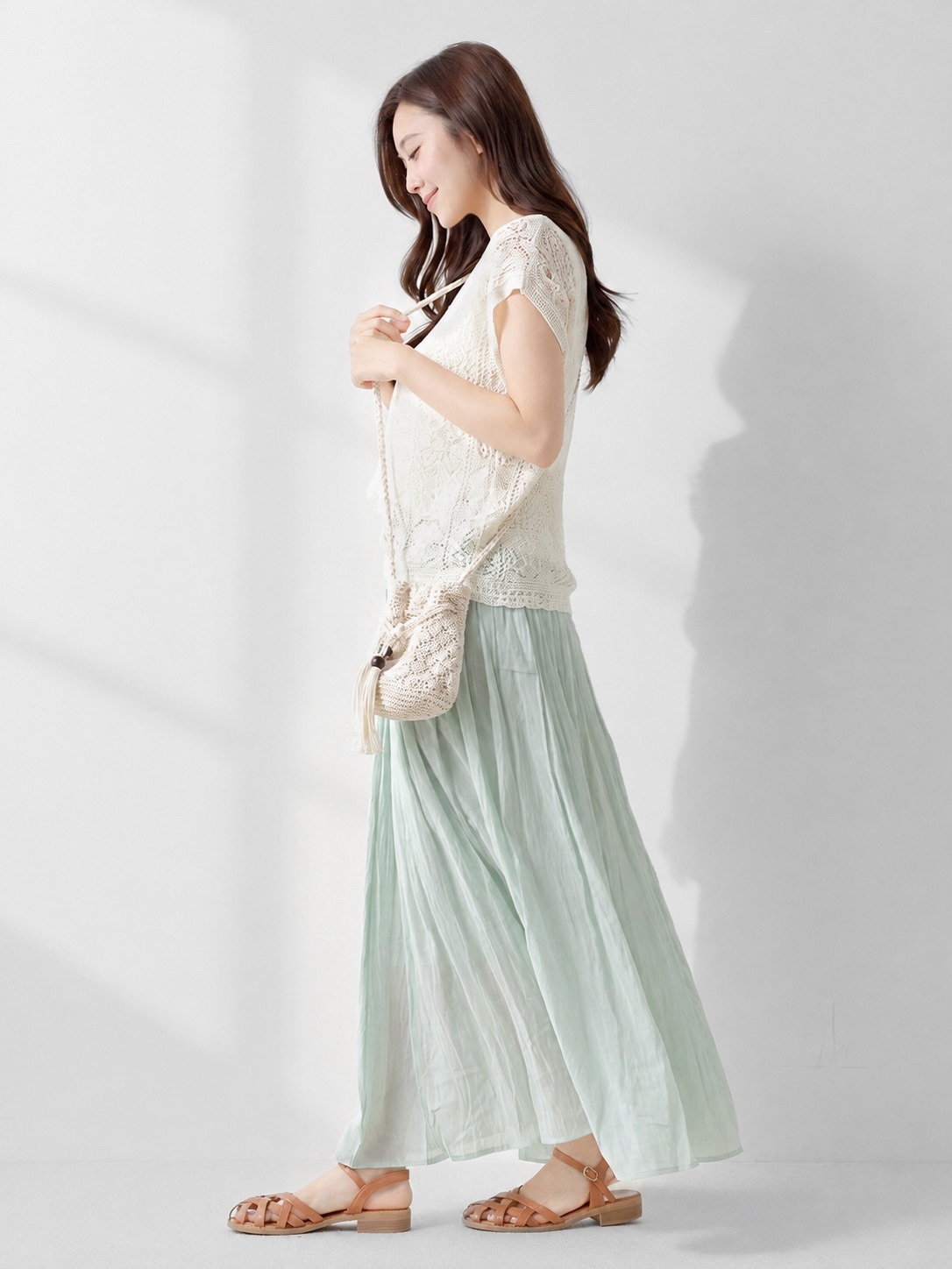 簍空緹花針織上衣皺感波西米亞長裙組合
