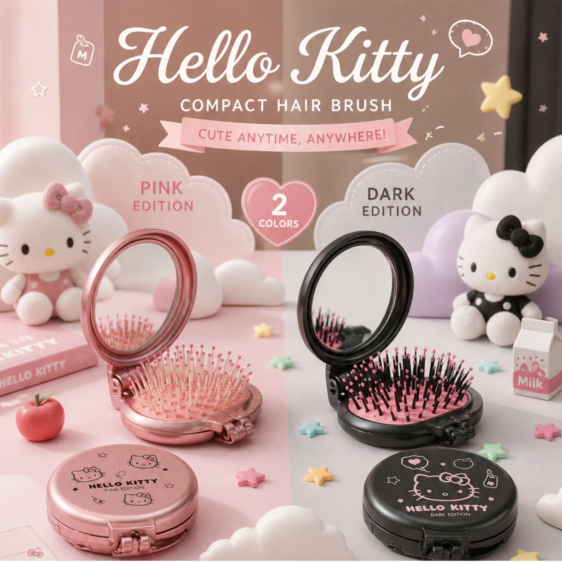 Hello Kitty Sanrio | 二合一便攜式氣囊梳+鏡
