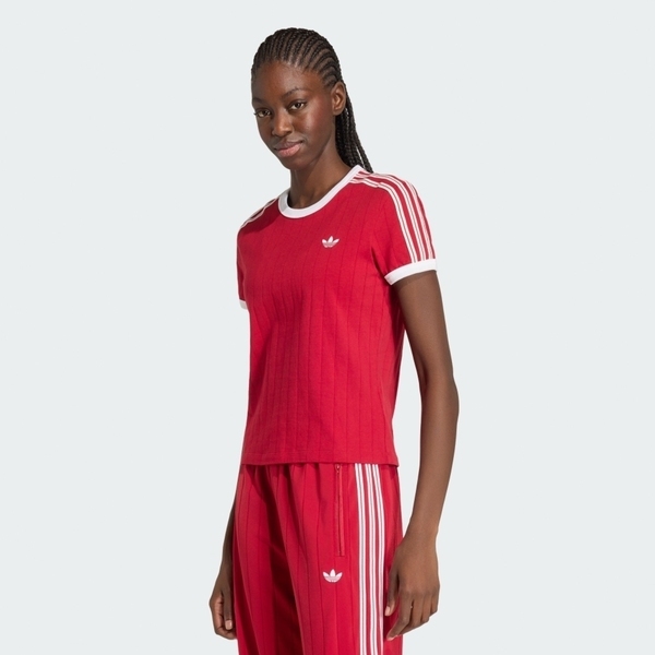 Adidas 愛迪達 Pstripe Ss Tee KS9993 女 T恤 運動上衣 休閒短袖 純棉 紅