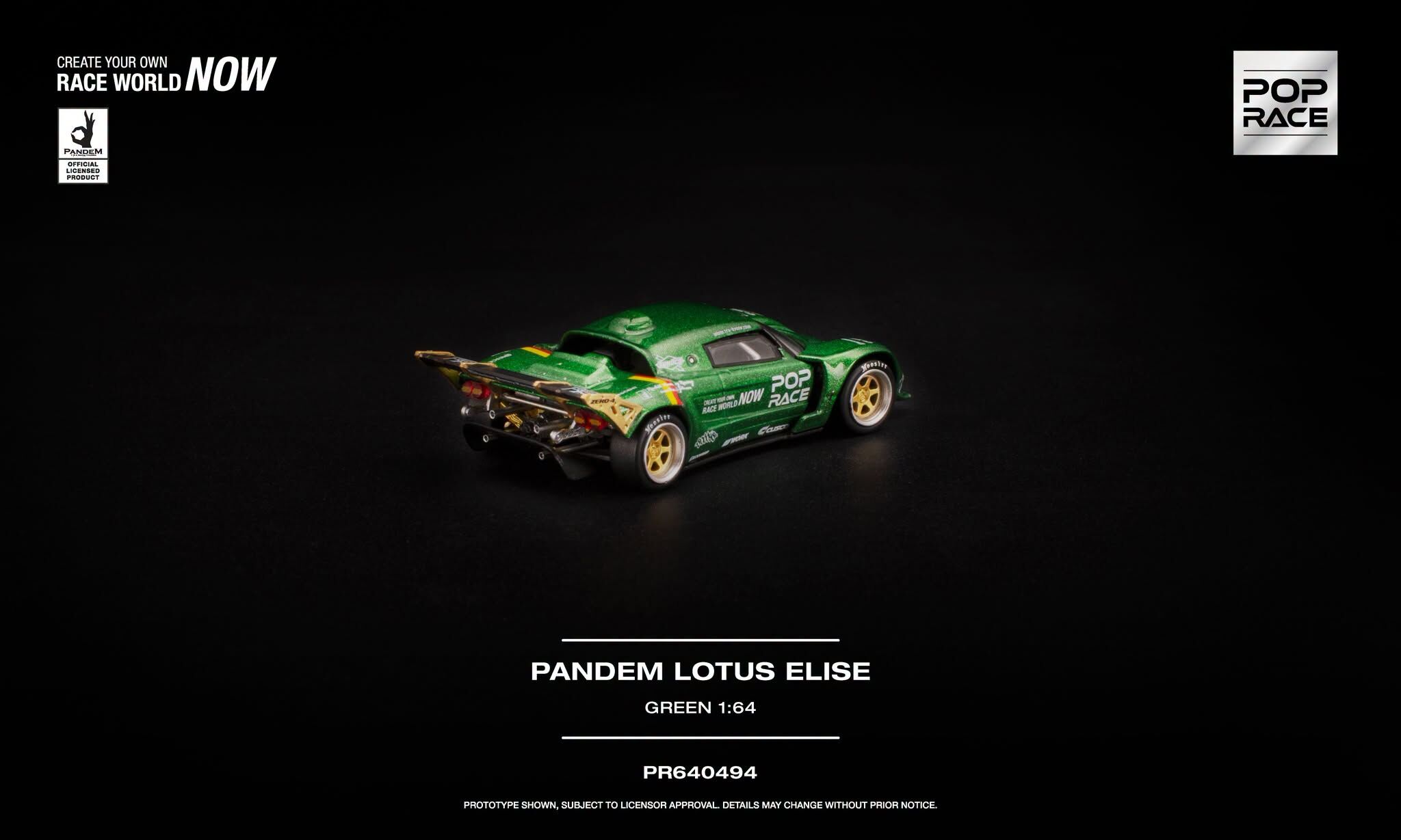 預訂:1/64 POP RACE PANDEM LOTUS ELISE - GREEN (PR640494 )