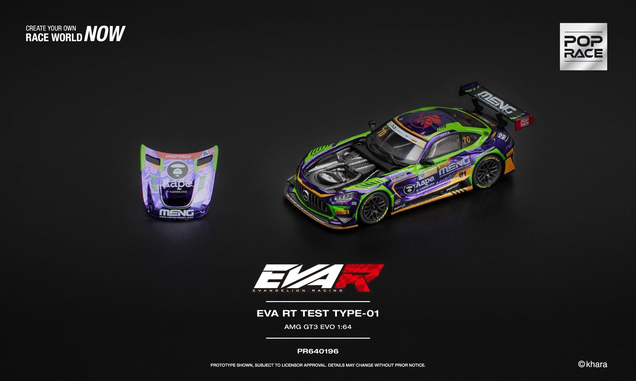 預訂:1/64 POP RACE EVA RT TEST TYPE-01 AMG GT3 EVO - MACAU GP 2023 (PR640196)