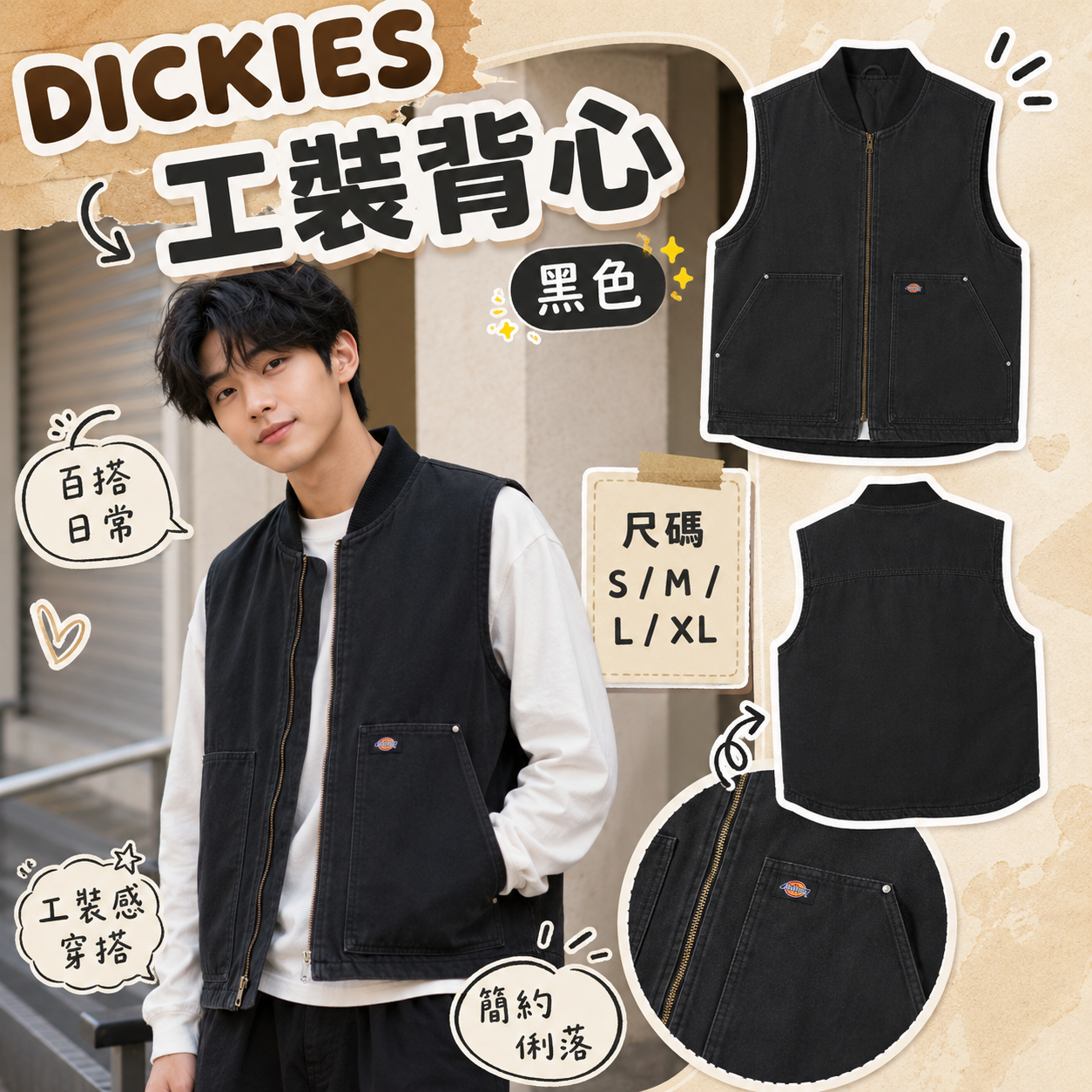 【預購】DICKIES H081352 男裝毛絨背心 (黑色)