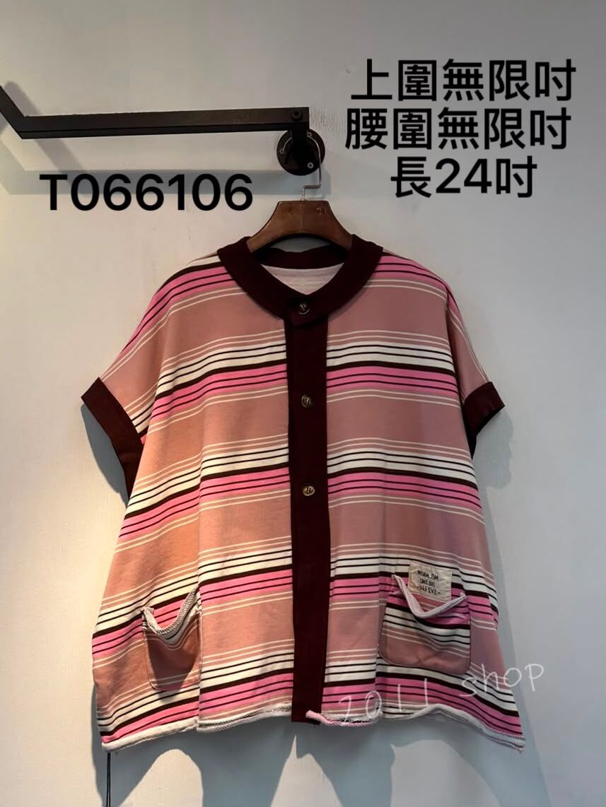 出口日本拼色條紋雙口袋TOP  上圍無限吋 腰圍無限吋  長24吋  T066106