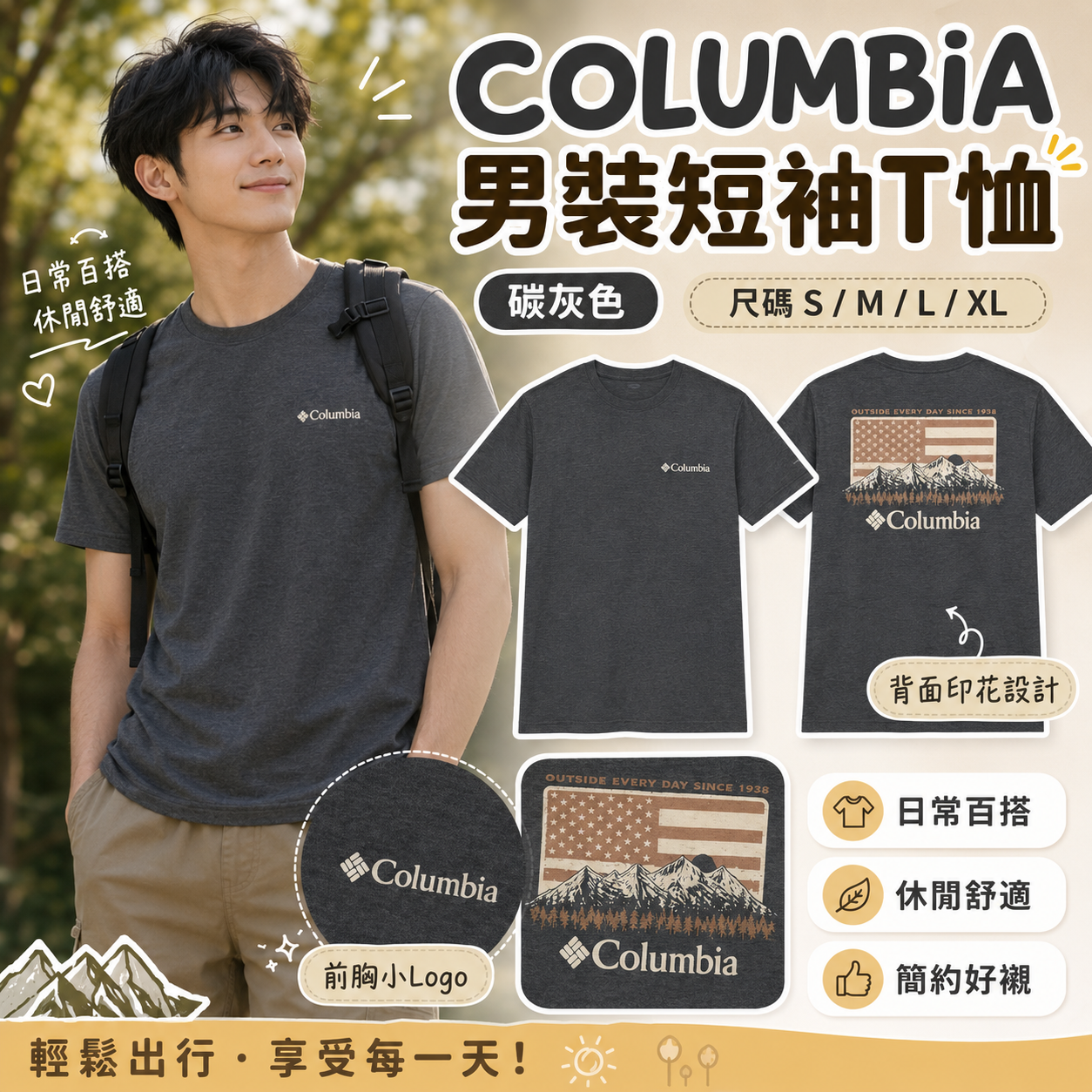 【預購】COLUMBIA H081309 男裝風景印花上衣 (灰色)