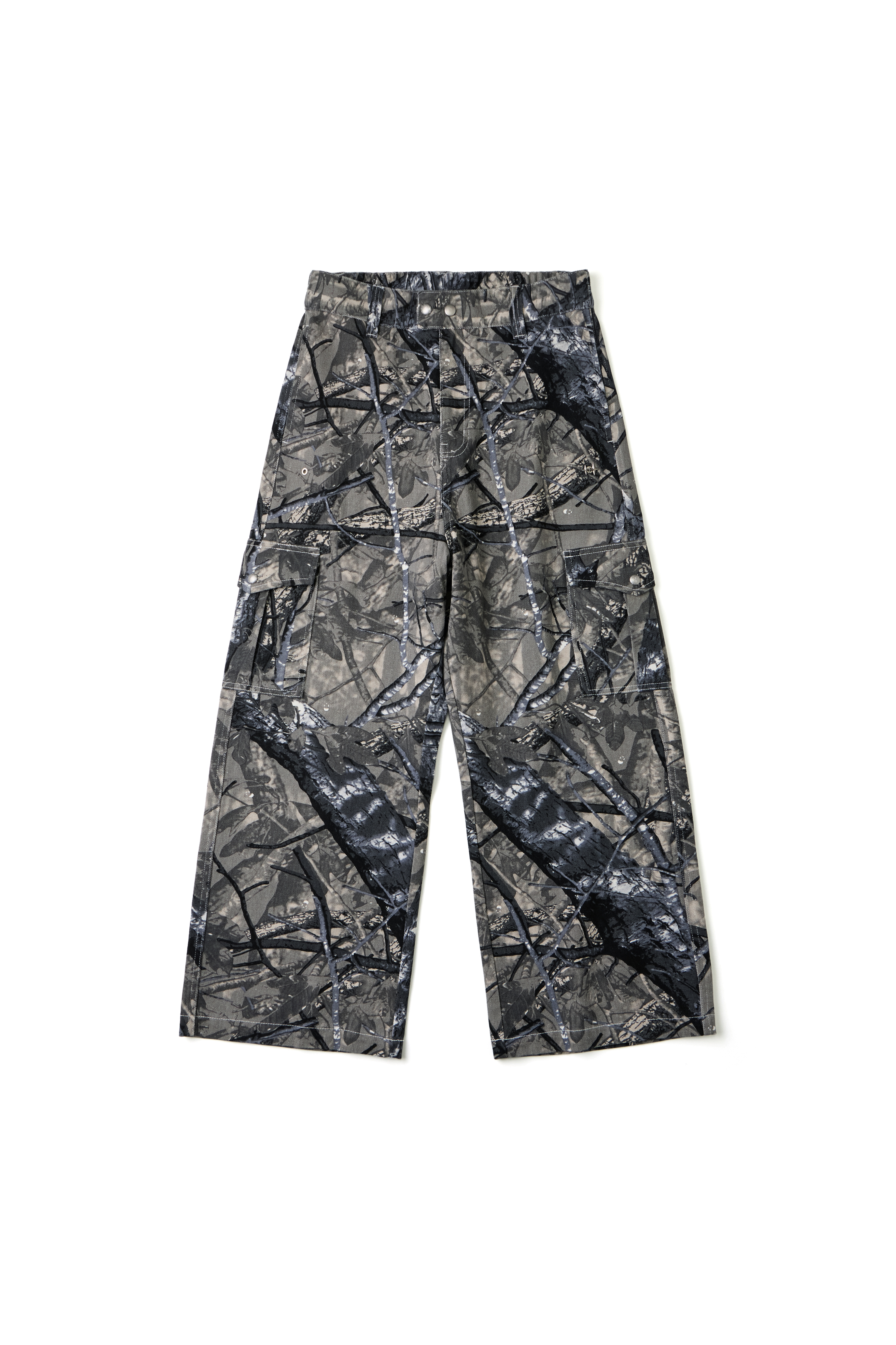 LEAVES CAMO CARGO TROUSERS - ASH GREY