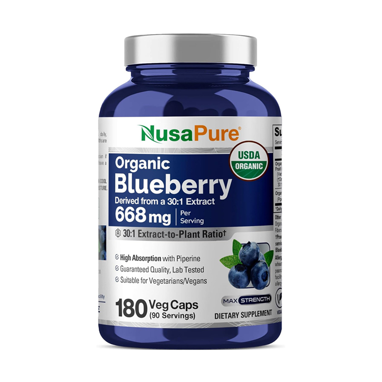 美國NusaPure 有機特强藍莓精華20000毫克+黑胡椒，180粒膠囊