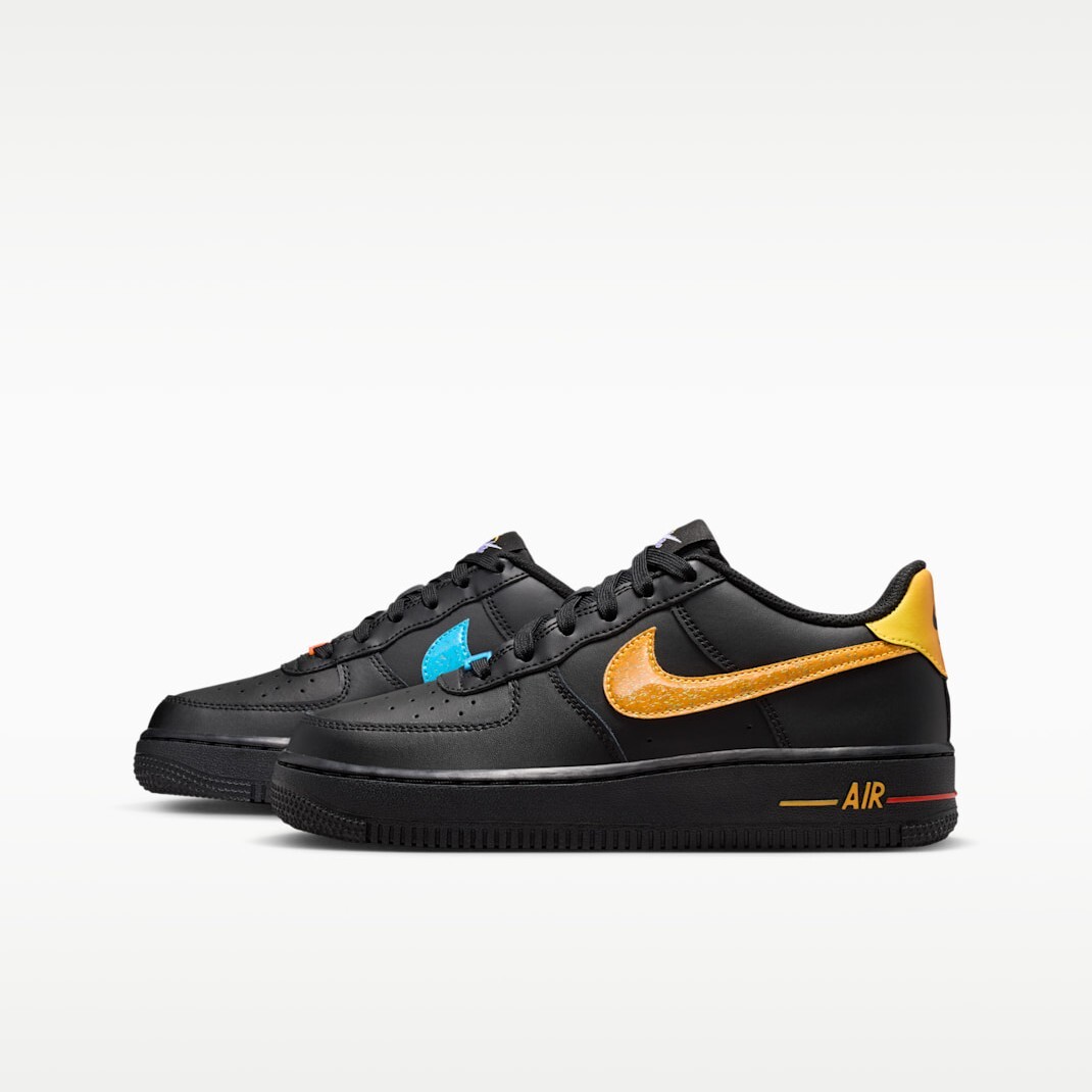 大童鞋 女鞋 NIKE AIR FORCE 1 BB WIN GS 鴛鴦黑 藍黃 漸層 皮革 經典 休閒鞋【IM7742-001】AF1 BAF1