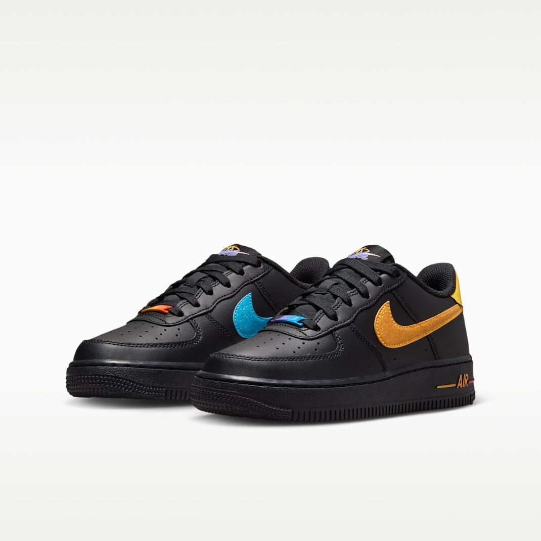 大童鞋 女鞋 NIKE AIR FORCE 1 BB WIN GS 鴛鴦黑 藍黃 漸層 皮革 經典 休閒鞋【IM7742-001】AF1 BAF1