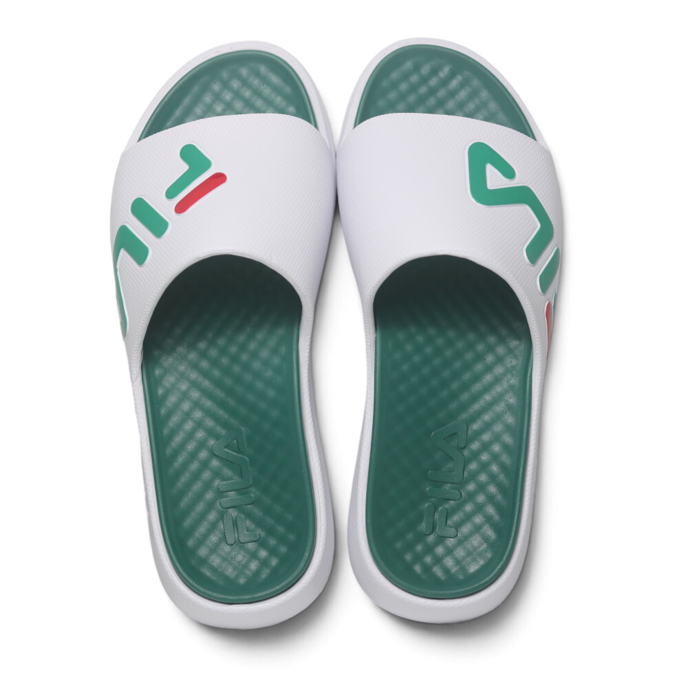 FILA 拖鞋 白綠 大LOGO 足弓支撐 防水 厚底拖鞋 男女 4S351Z166