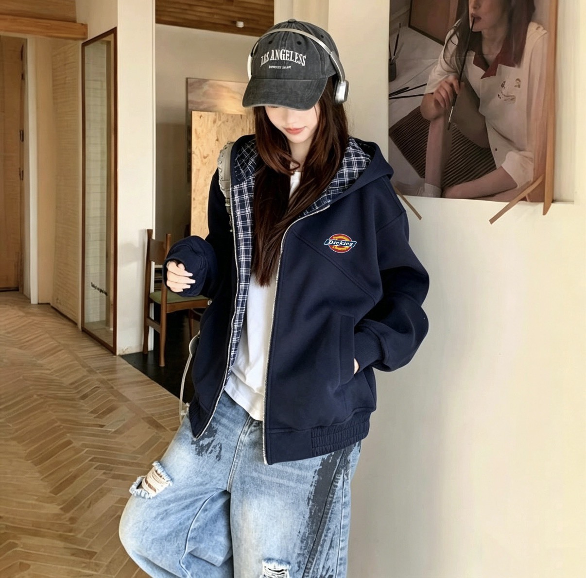 <神仙穿搭外套✨!!>DICKIES  BOXY 美式復古 格子撞色 解構 連帽 外套 三色