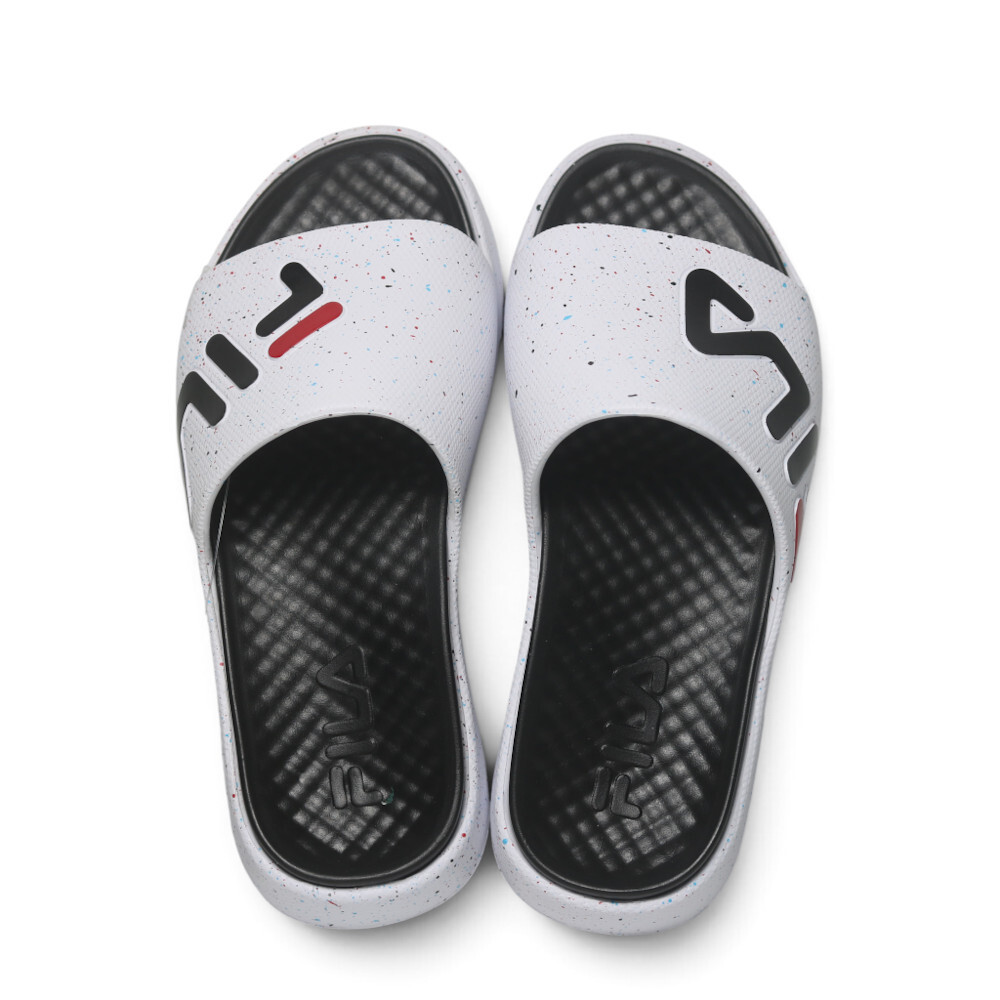 FILA 拖鞋 潑墨 大LOGO 足弓支撐 防水 厚底 白色 運動拖鞋 男女 4S351A010