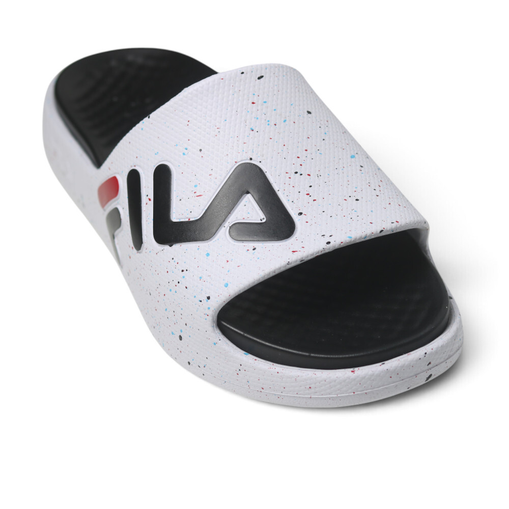 FILA 拖鞋 潑墨 大LOGO 足弓支撐 防水 厚底 白色 運動拖鞋 男女 4S351A010