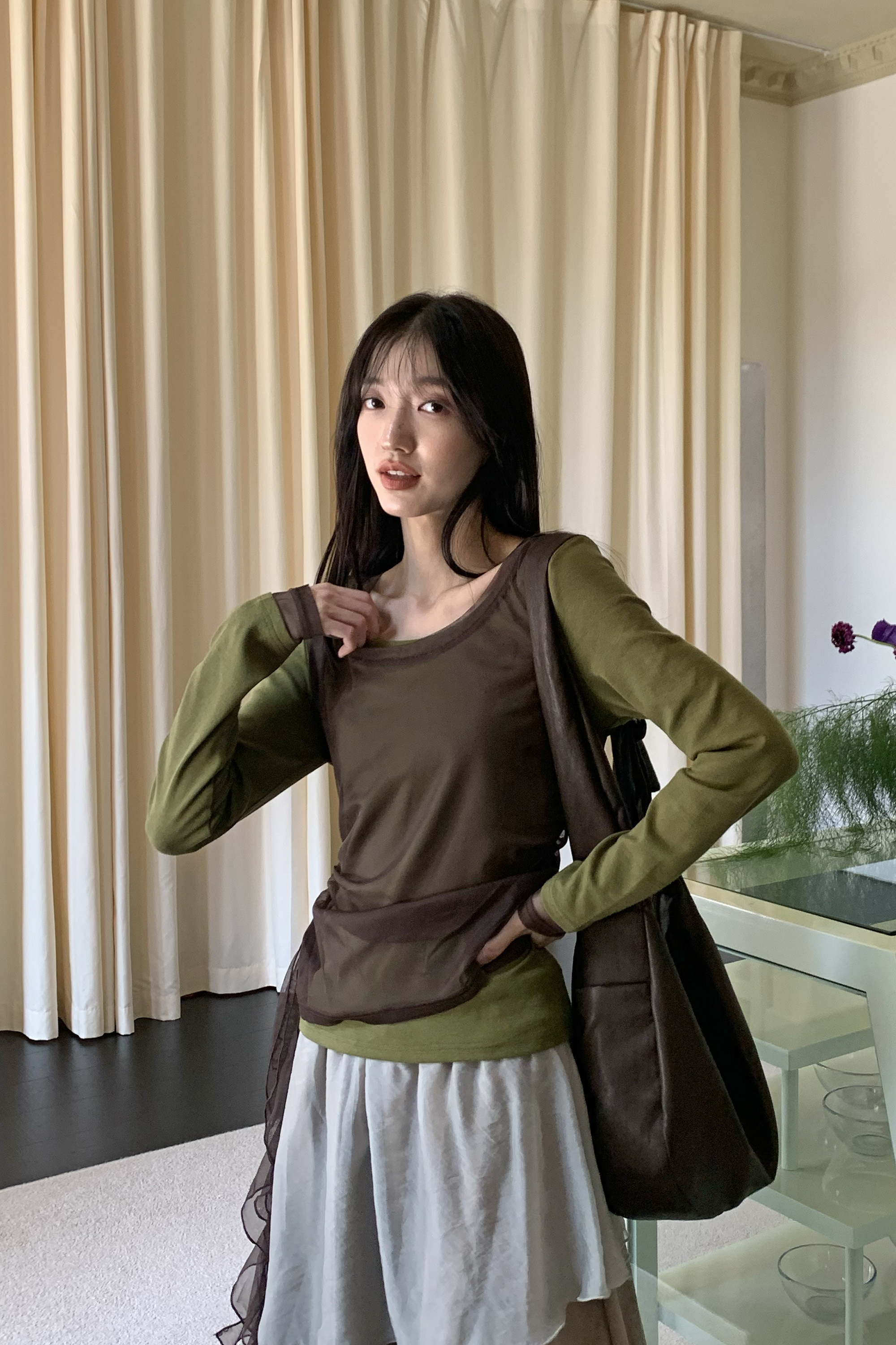 飄逸網紗兩件式上衣 4色